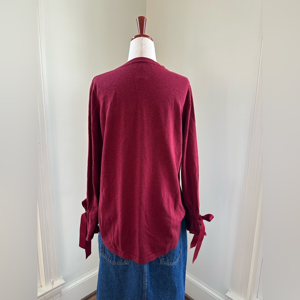 MAX STUDIO Red Sweater with Bow Tie Sleeves Sz S - Picture 8 of 9